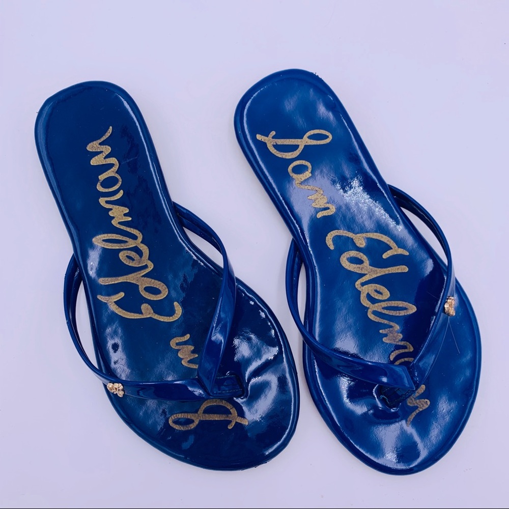 Kids Sam Edelman Patent Blue Flip Flops
